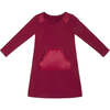 Puffed Pocket Long Sleeve Dress, Burgundy - Dresses - 1 - thumbnail