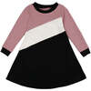 Tricolor French Terry Long Sleeve Dress, Mauve - Dresses - 1 - thumbnail