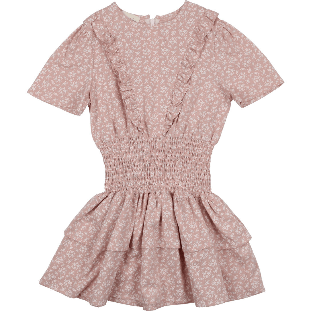 Textured Floral Short Sleeve Peplum Dress, Mauve - Dresses - 1