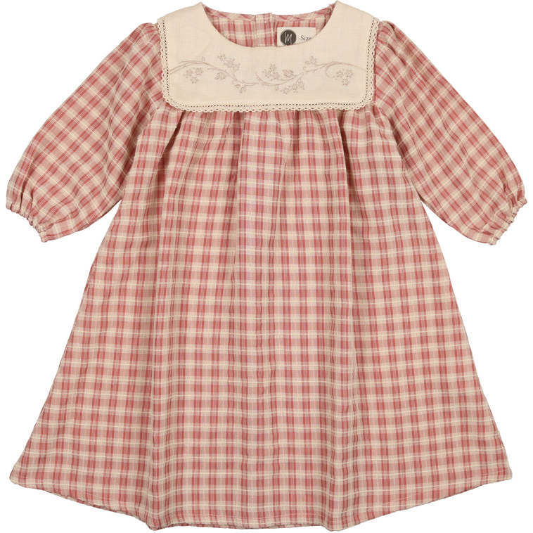 Textured Plaid Long Sleeve Dress, Rose - Dresses - 1