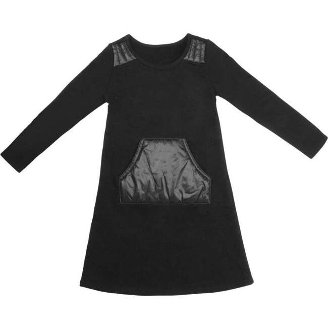 Puffed Pocket Long Sleeve Dress, Black - Dresses - 1