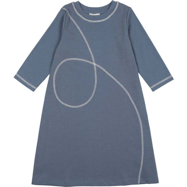 Spiral Stitch 3/4 Sleeve Dress, Blue