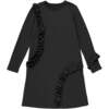 Ruffle Neck Long Sleeve Dress, Black - Dresses - 1 - thumbnail
