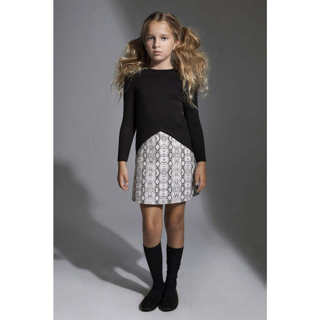 Scuba Long Sleeve Dress, Black And White - Dresses - 2