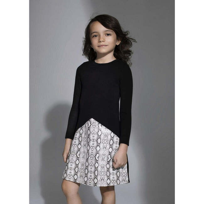 Scuba Long Sleeve Dress, Black And White - Dresses - 3
