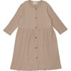 Cotton Gauze Long Sleeve Buttoned Dress, Sand - Dresses - 1 - thumbnail