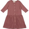 Cotton Gauze Long Sleeve Buttoned Dress, Rose - Dresses - 1 - thumbnail