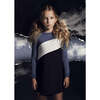 Tricolor French Terry Long Sleeve Dress, Blue - Dresses - 2