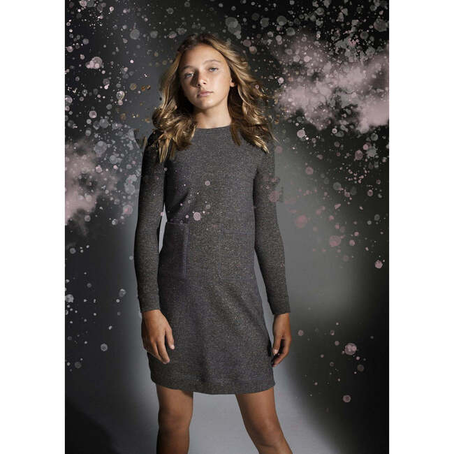Sparkle French Terry Long Sleeve Dress, Charcoal - Dresses - 3