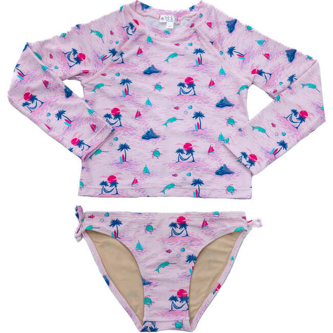 Kaitlyn Tropical Print Side-Tie 2-Piece, Pink