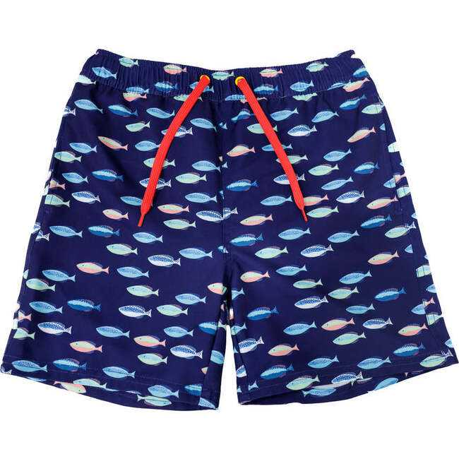 Tristan UPF 50 Fish Print Swim Trunk, Blue