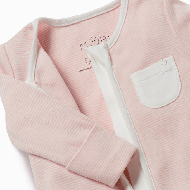 Clever Zip-Up Sleepsuit, Blush Stripe - Onesies - 2