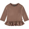 Long Sleeve Ruffled Peplum Tee Shirt, Clay - Tees - 1 - thumbnail