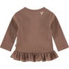 Long Sleeve Ruffled Peplum Tee Shirt, Clay - Tees - 2