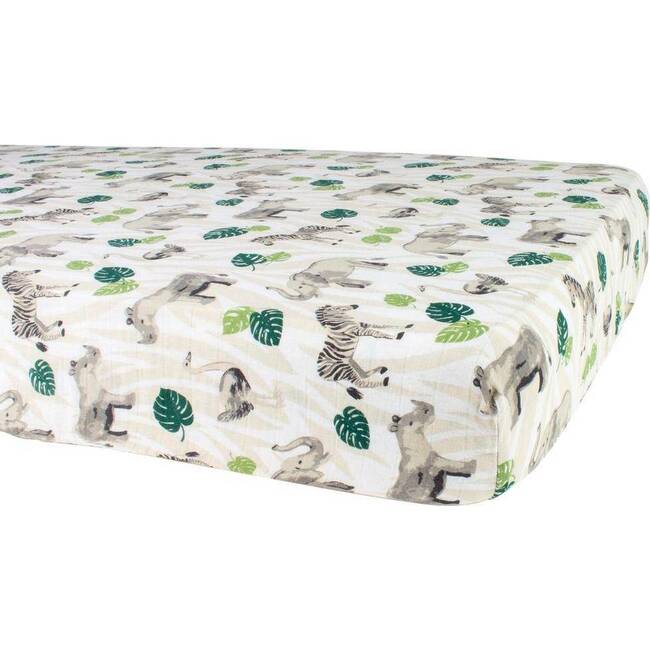 Premium Cotton Muslin Crib Sheet, Jungle