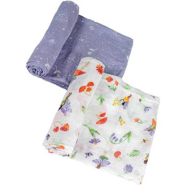 Oh-So-Soft Bamboo Blend Muslin Swaddle Blanket Set, Woodland Fairy And Fairy Dust (Pack Of 2)