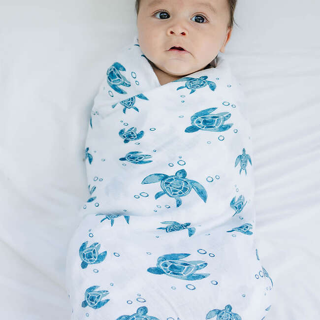 Oh-So-Soft Bamboo Blend Muslin Swaddle Blanket, Sea Turtles - Swaddles - 2