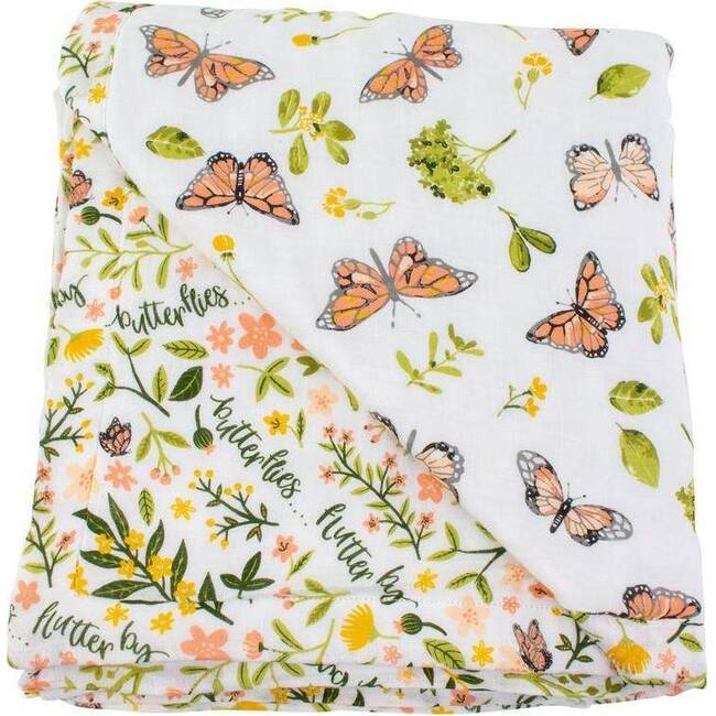 Oh-So-Soft Bamboo Blend Muslin Snuggle Blanket, Butterfly And Fluterby