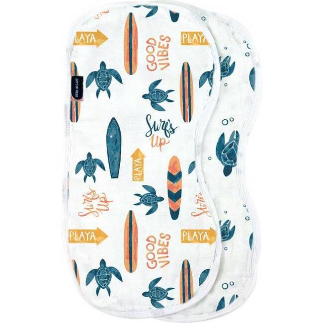 Oh-So-Soft Bamboo Blend Muslin Contoured Burp Cloths, Surf And Sea Turtles
