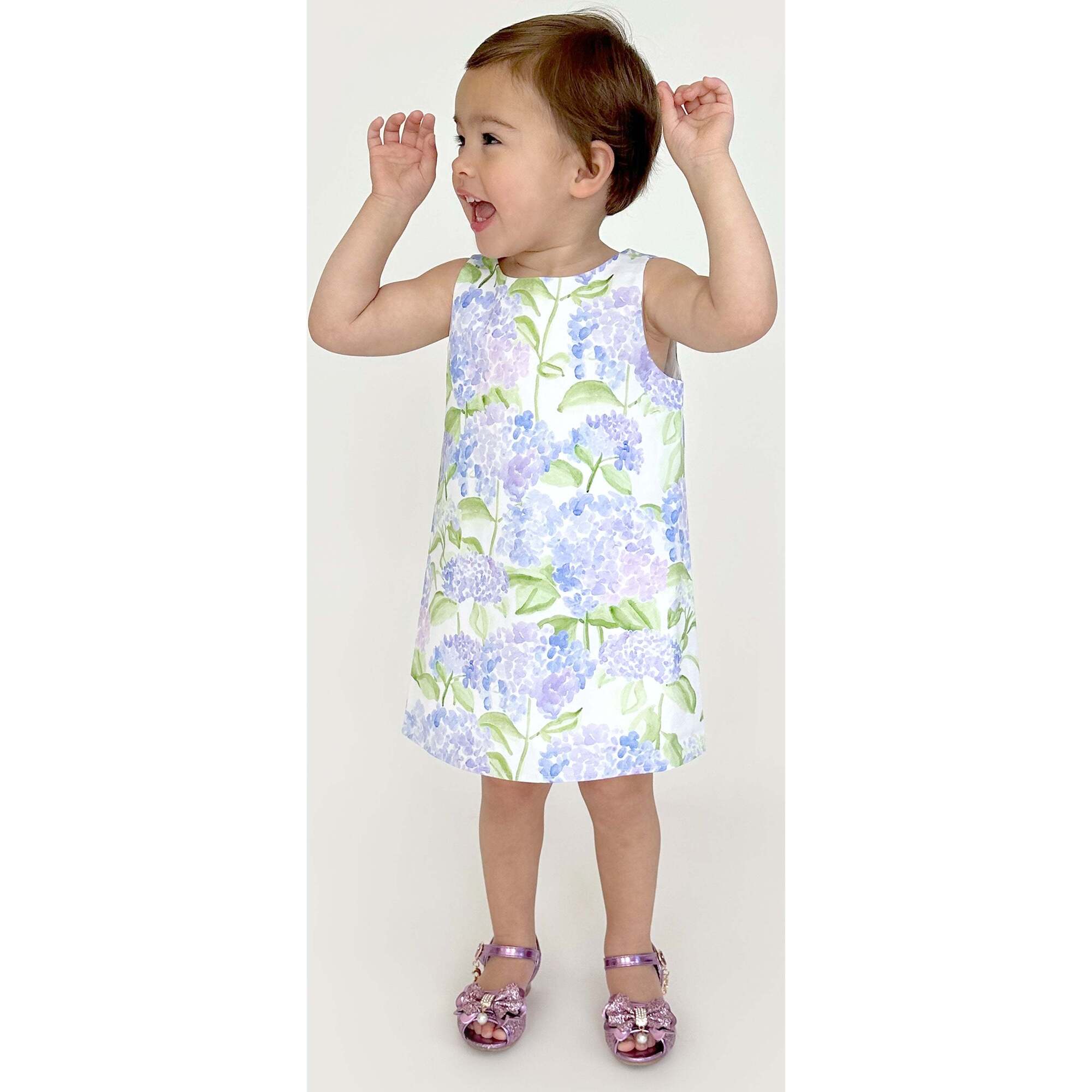 The Girls Charlie Dress, Blue Hydrangea Cotton - Hill House
