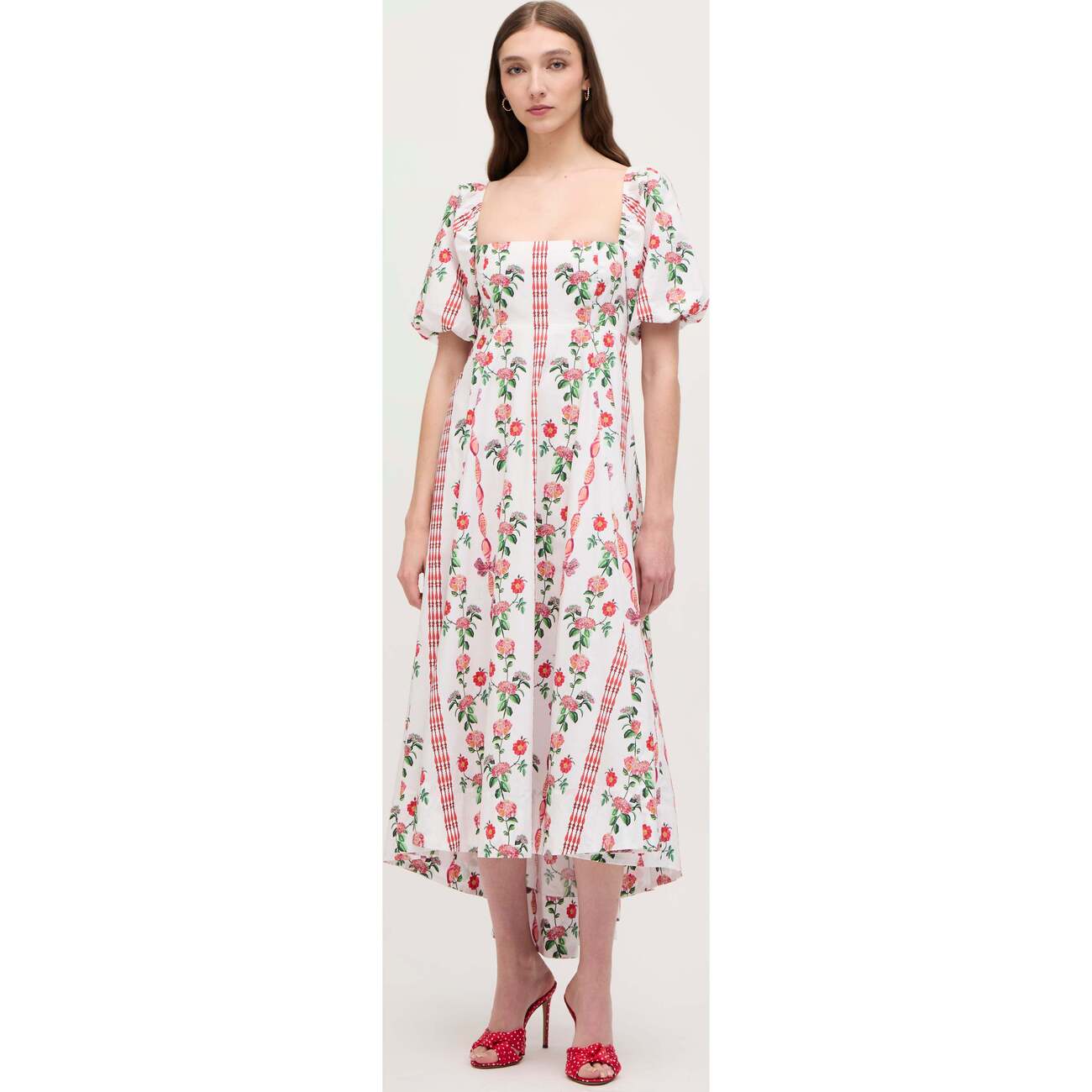 The Women's Matilda Dress, Red Shell Vine Stripe Cotton