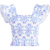 The Women's Linen Cropped Paz Nap Top, Blue Shell Mosaic Linen - Shirts - 1 - thumbnail