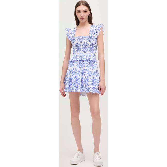 The Women's Linen Cropped Paz Nap Top, Blue Shell Mosaic Linen - Shirts - 2
