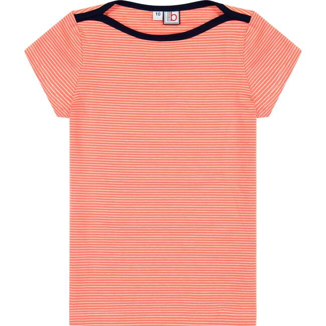 Nina Cap Sleeve Bateau Tee, Melon Ministripe - T-Shirts - 1