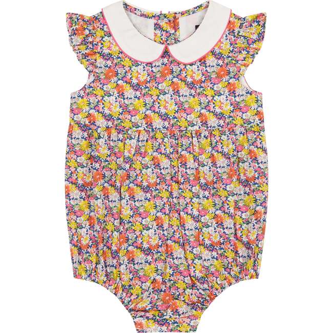 Phoebe Peter Pan Collar Bubble, Pink Navy Daisy - Rompers - 1