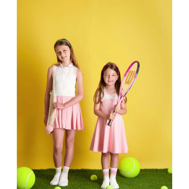 Monica Sleeveless Box Pleat Polo Sport Dress, Pink White Dri Fit - Dresses - 2