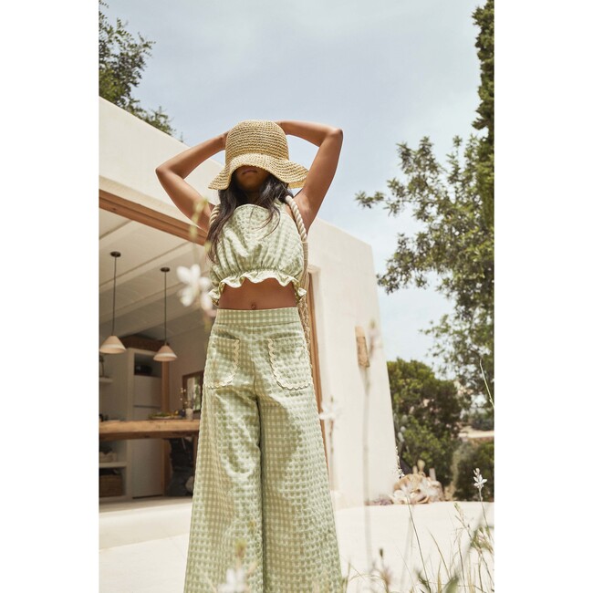 Pauline Vichy Straight Cut Wide Leg Pant, Green - Pants - 2