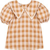 Sienna Vichy Oversized Collared Puff Sleeve Blouse, Caramel - Blouses - 1 - thumbnail