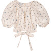Adeline Muslin Round Neck Flower Top, Cream And Mauve - Blouses - 1 - thumbnail
