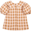 Sienna Vichy Oversized Collared Puff Sleeve Blouse, Caramel - Blouses - 3 - thumbnail