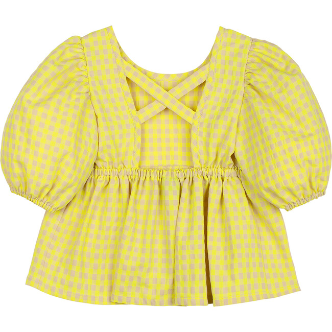 Colette Vichy Flared Cut Puff Sleeve Blouse, Fluo Yellow