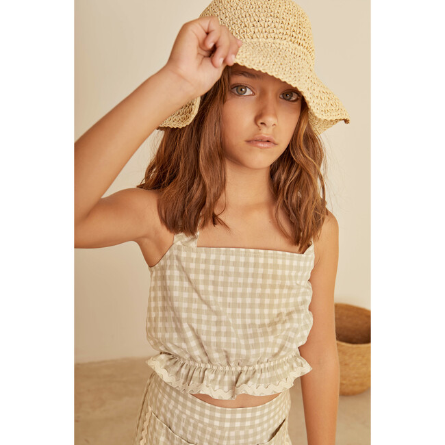 Pauline Vichy Straight Cut Crop Top, Green - Blouses - 2