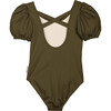 Célia Contrasting Balloon Sleeve Swimsuit, Green - One Pieces - 1 - thumbnail