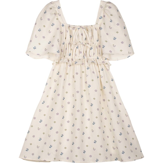Mia Muslin Short Sleeve A-Line Flower Dress, Cream And Mauve