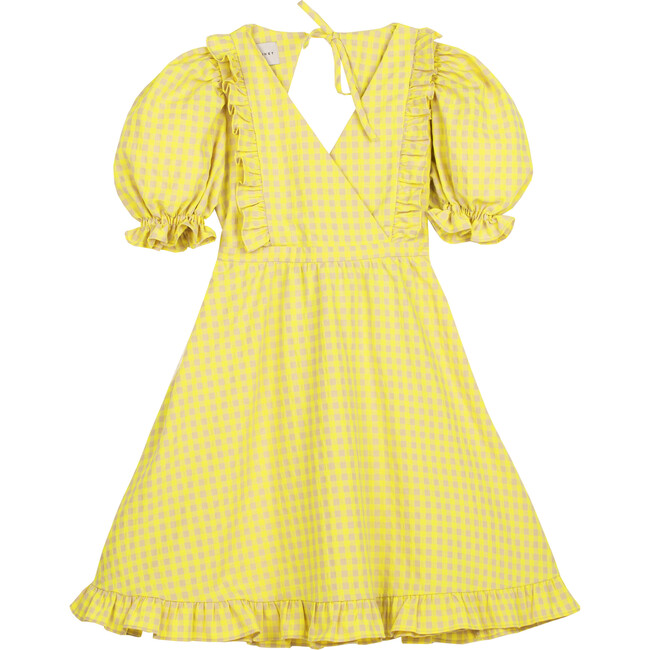 Caroline Vichy Crossover V-Neck Dress, Fluo Yellow
