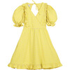 Caroline Vichy Crossover V-Neck Dress, Fluo Yellow - Dresses - 1 - thumbnail