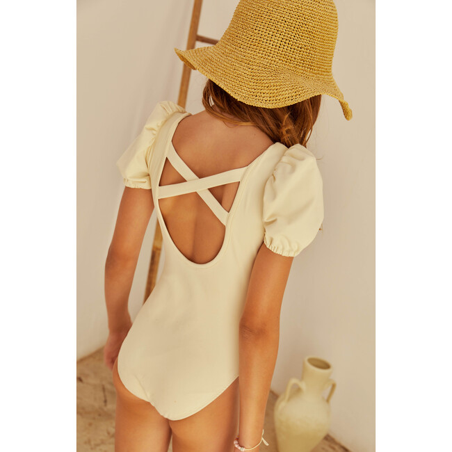 Célia Contrasting Balloon Sleeve Swimsuit, Ecru - One Pieces - 2