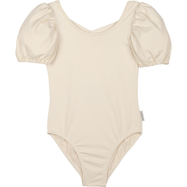 Célia Contrasting Balloon Sleeve Swimsuit, Ecru - One Pieces - 3