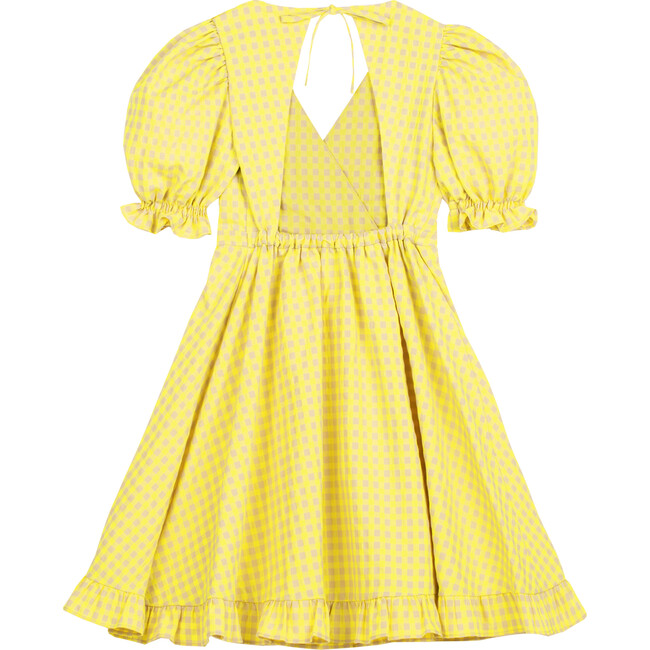 Caroline Vichy Crossover V-Neck Dress, Fluo Yellow - Dresses - 3