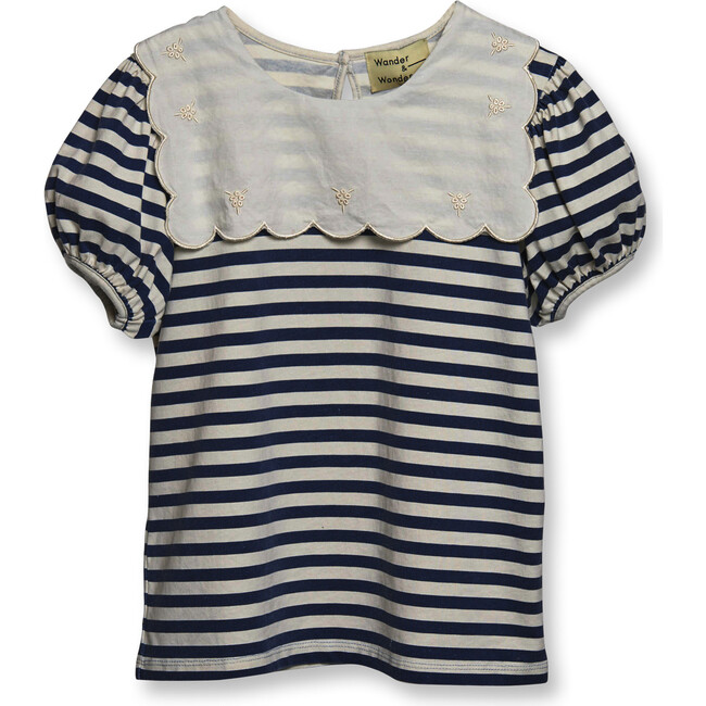 Embroidered Stripe Tee, Navy