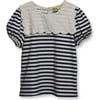 Embroidered Stripe Tee, Navy - Cardigans - 1 - thumbnail