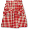 Gathered Woven Contrast Binded Pocket Check Skirt, Red - Skirts - 1 - thumbnail
