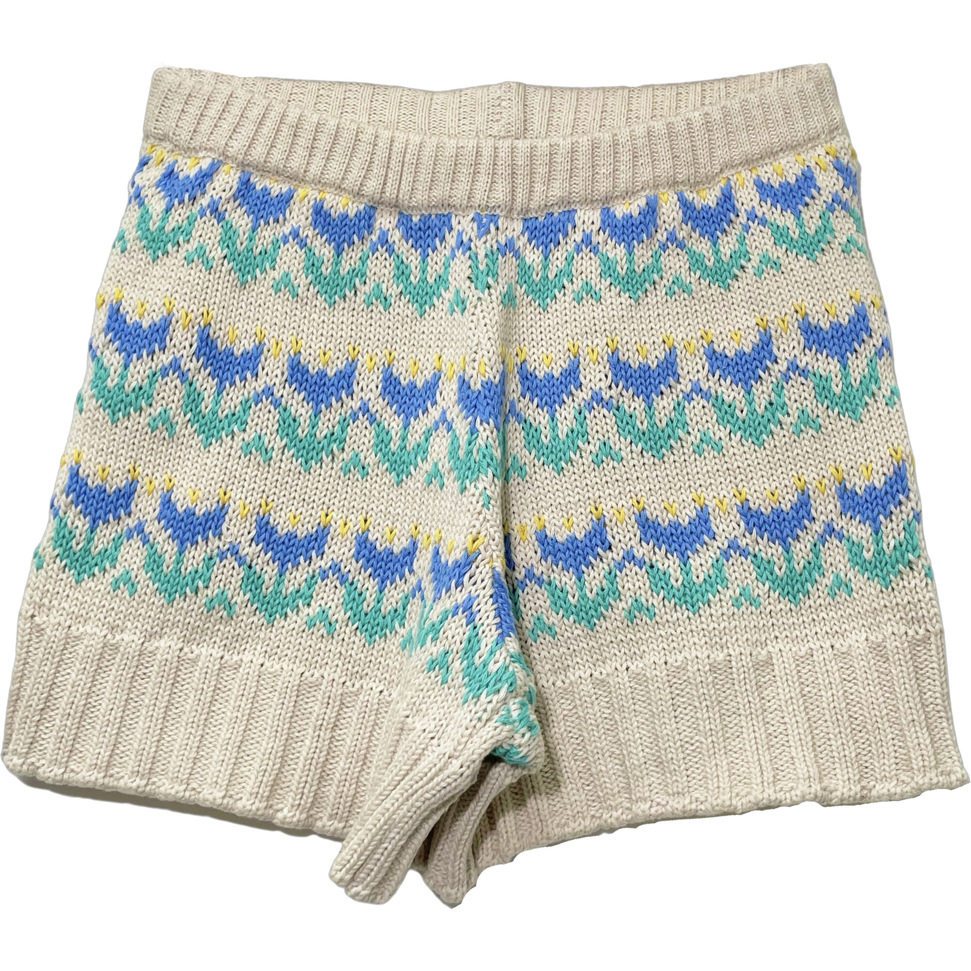 Floral Knit Bottom Twin Set, Cream - Shorts - 1