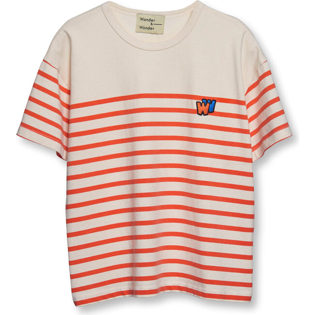 Striped Boxy Fit Short Sleeve Print Tee, Red