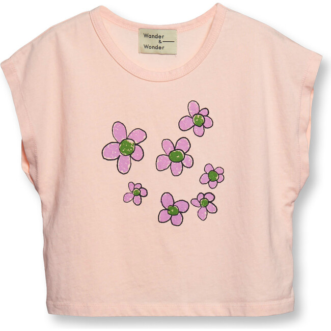 Floral Printed Sleeveless Crop Top, Sorbet - T-Shirts - 1