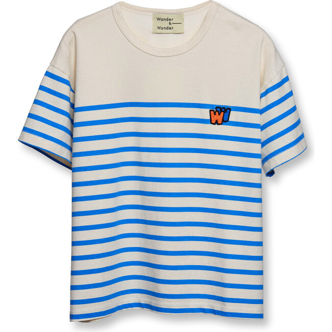 Striped Boxy Fit Short Sleeve Print Tee, Blue